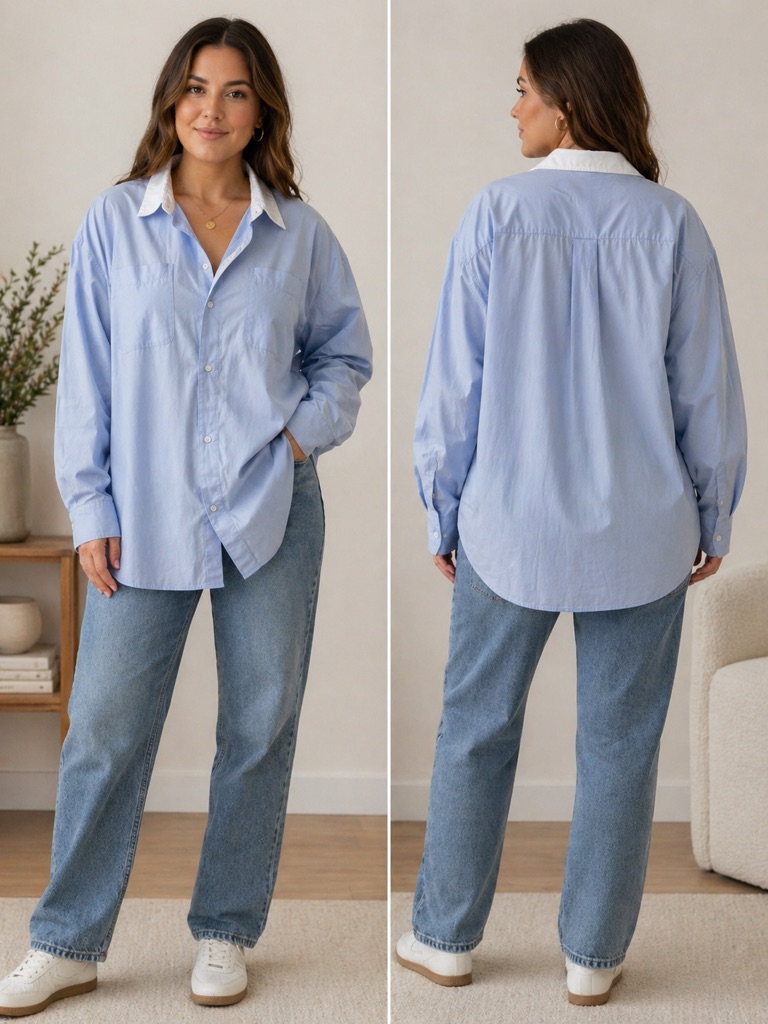 Marissa Webb Light Blue Button-Up Shirt With White Collar Detail